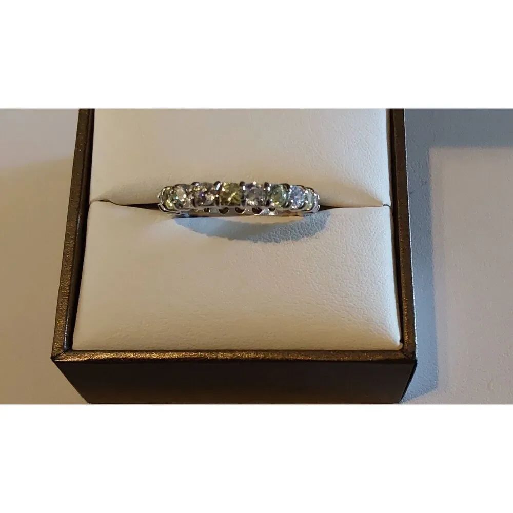 Sterling Silver/Platinum 3 Ct. Round Sim Diamond Eternity Band Ring Sz 8